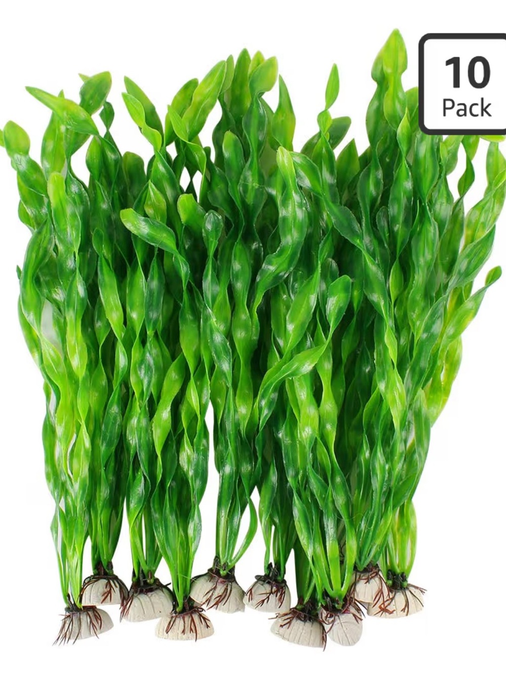 Artificial Aquarium Plant Bundle - Lifelike Green Seaweed (10 Pack)
